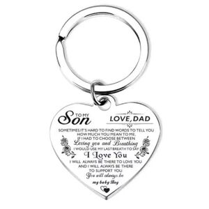 To My Son  I Love You Love Dad Heart Shaped Silver tone Key Chain